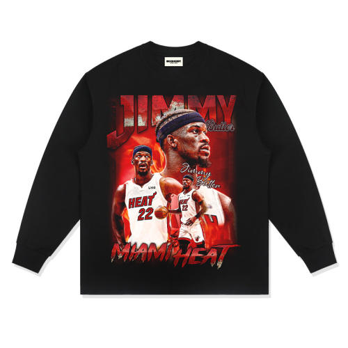 Jimmy Butler Long Sleeve T-shirts Miami Heat Streetwear 8th Seed Upset Basketball Cotton Tops PQ6201A