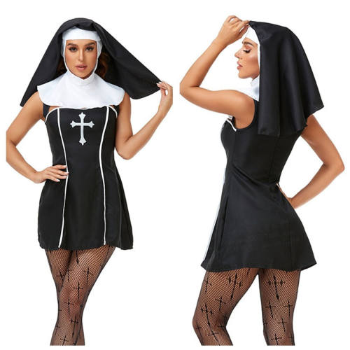 Spooky Nun Costume Day of the Dead Outfit Masquerade Party Game uniform PQ2031