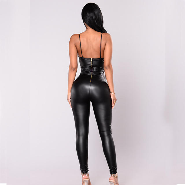 Female Sexy PU Catsuit Faux Leather Jumpsuit Carnival Funny Zentai For Women PQ66375
