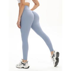 Ladies Nylon Yoga Outfit Solid Color Sexy Skinny Bubble Butt Workout Leggings PQZQ-01