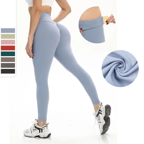 Ladies Nylon Yoga Outfit Solid Color Sexy Skinny Bubble Butt Workout Leggings PQZQ-01