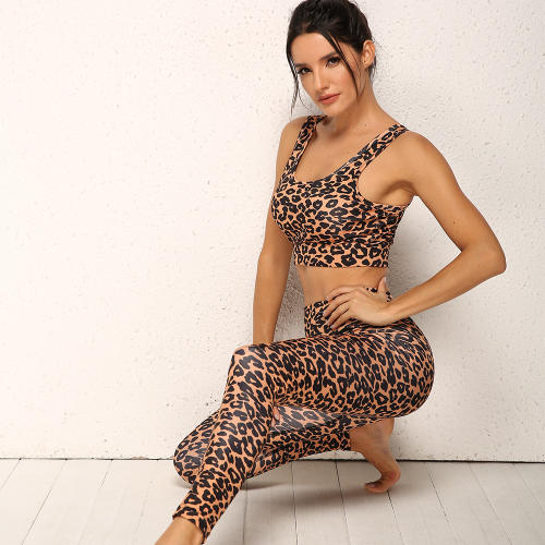 Leopard Print Yoga Outfit Sexy Female Workout Sport Bra With Leggings PQ9228