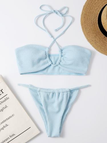 Solid Color Micro Bikini Sets Halter Beach Equipment For Women PQK23