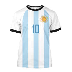 Leo Messi Fans T-shirts For Adult Argentina 3 Three Stars Football Souvenirs Tees PQAR001