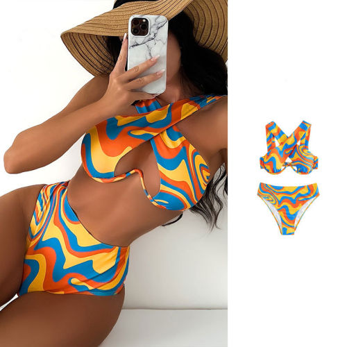 Criss Cross Bikinis Set For Women African Print Designer Swimwear PQXM011