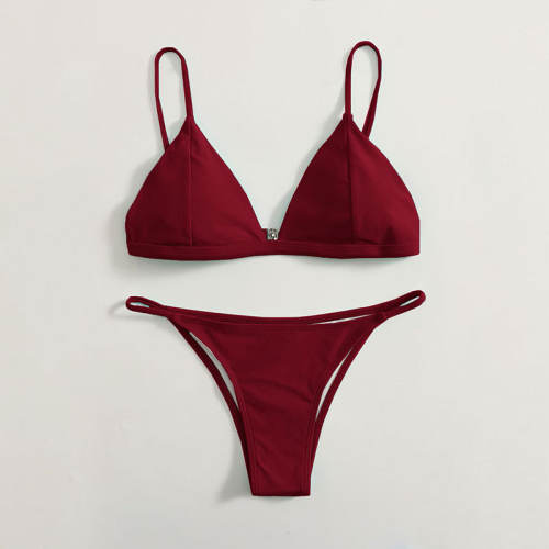 Wine Red Sexy Bikini Sets 2023 Beach Equipment Triangle Swimsuit Women PQ922