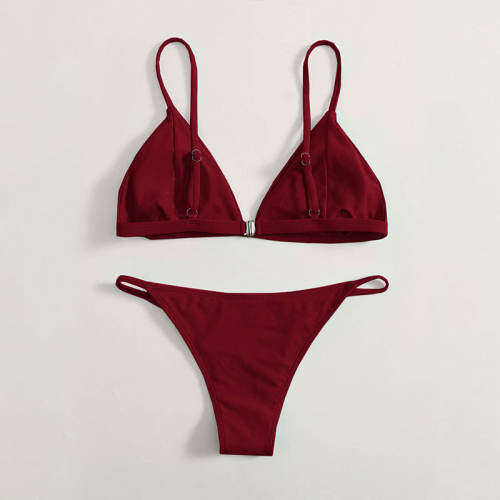 Wine Red Sexy Bikini Sets 2023 Beach Equipment Triangle Swimsuit Women PQ922