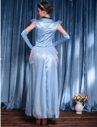 Blue Satin Snow Princess Fancy Dress For Women Cartoon Movie Costume PQ9243B