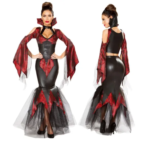Halloween Vampire Costume Black Queen Masquerade Fancy Dress PQ99043