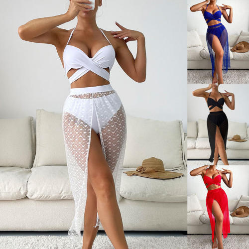 3-Piece Separates with Skirt Women Solid Color Beachwear Female Swimming Suit PQX04-25