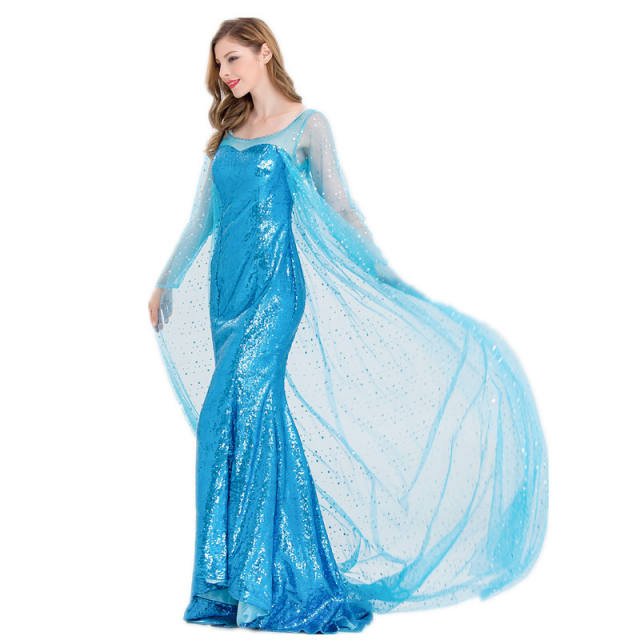 Elsa In Frozen Cosplay Costume Halloween Fancy Dress Woman Snow Queen Uniform PQE008