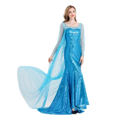 Elsa In Frozen Cosplay Costume Halloween Fancy Dress Woman Snow Queen Uniform PQE008
