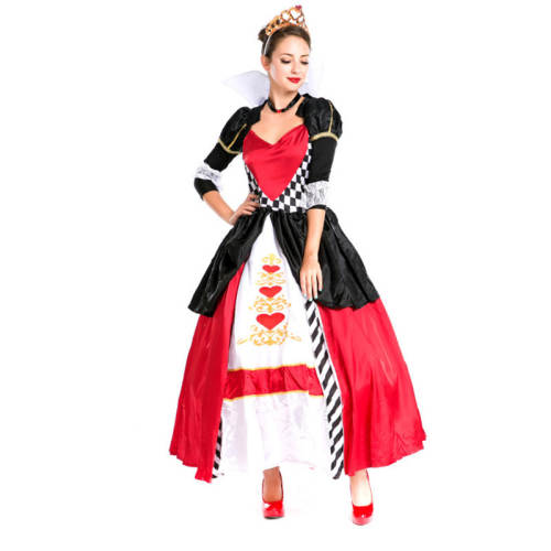 Red Heart Queen Costumes Carnival Cosplay Halloween Poker Fancy Dress PQRD003