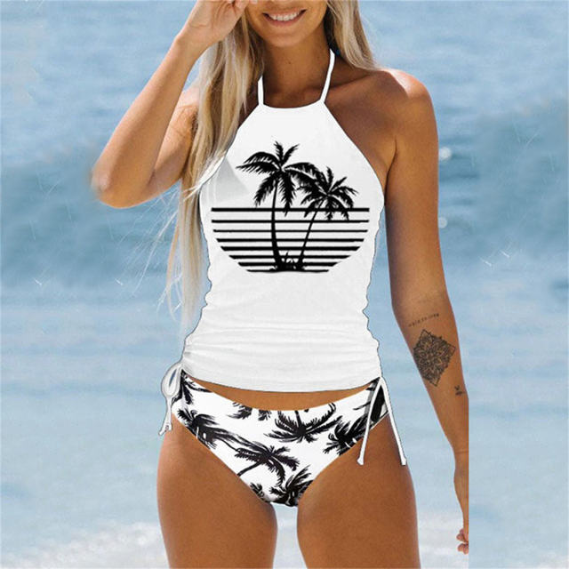 Coconut Tree Print Tankini Set Oversize Swimsuit Swimming Costume For Woman PQBY223