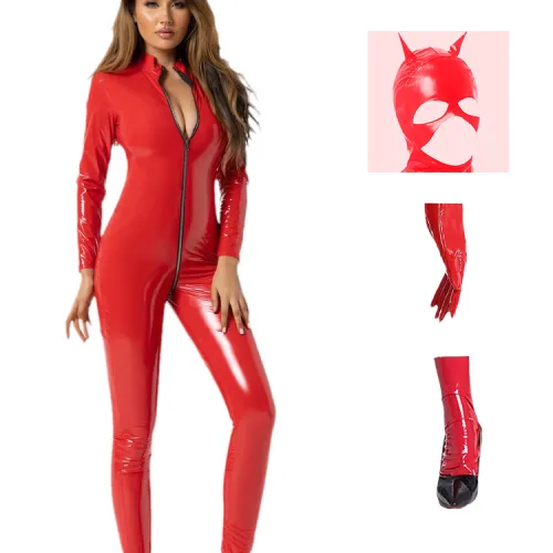 Wetlook Sexy Jumpsuit For catwoman PU Clubwear Faux Leather Catsuit PQ1248