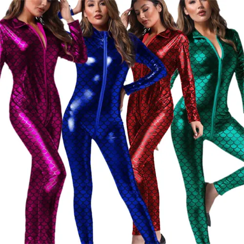 Faux Leather Jumpsuit Sexy PU Catsuit Mermaid Zentai Women PQ993