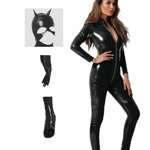 Wetlook Sexy Jumpsuit For catwoman PU Clubwear Faux Leather Catsuit PQ1248