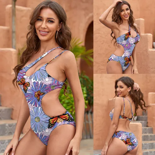 One Shoulder Monokini Leopard One Piece Swimwear Cheetah Print Women Swimsuit PQ224