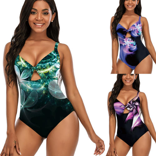 Digital Print One Piece Swimsuit Women Vintage Swimwear Fashion Floral Monokini PQ2104
