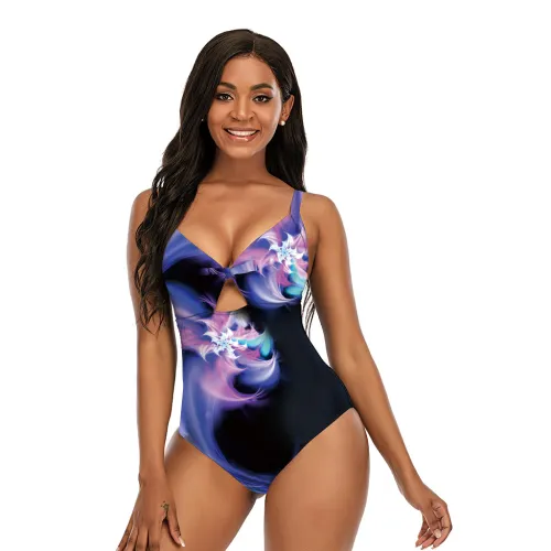 Digital Print One Piece Swimsuit Women Vintage Swimwear Fashion Floral Monokini PQ2104