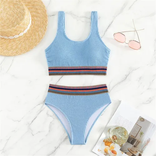 Bandeau Pleats Triangle Bikini Set Hot Brazilian Sexy Swimming Costume PQNY-6