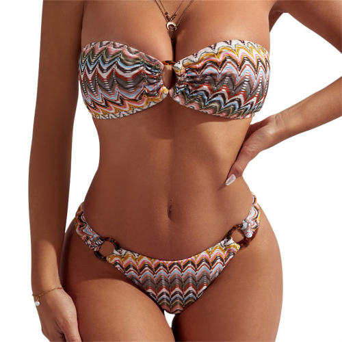 Striped Bandeau Bikinis Set Hot Brazilian Sexy Swimming Costume PQH895