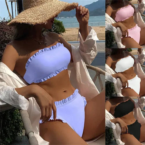 Women's Bandeau Bikinis Solid Color Swimwear Brazilian Sexy Swimming Costume PQ1466