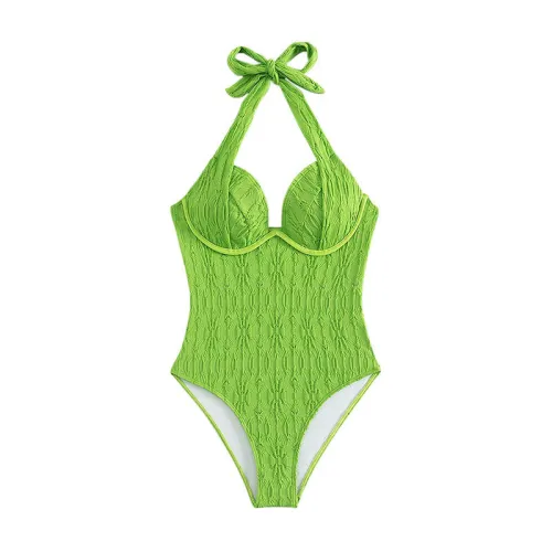 Retro One Piece Swimsuit Green Swim Wear for Women 2023 Vintage Beachwear PQXM074