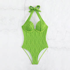 Retro One Piece Swimsuit Green Swim Wear for Women 2023 Vintage Beachwear PQXM074