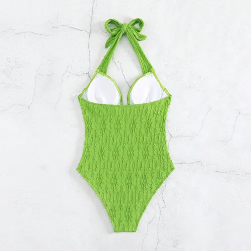 Retro One Piece Swimsuit Green Swim Wear for Women 2023 Vintage Beachwear PQXM074