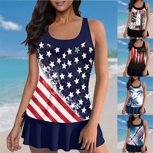 Star Spangled Banner Tankini America Flag Two-Pieces Suits US Flag Swimsuit PQ2365