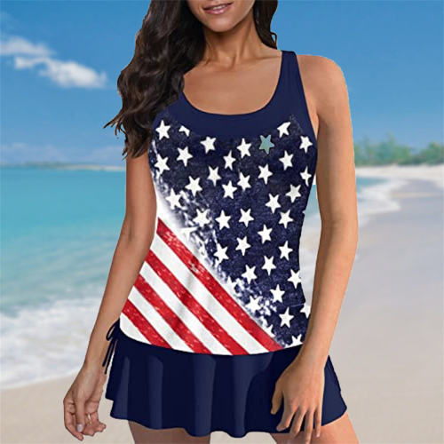 Star Spangled Banner Tankini America Flag Two-Pieces Suits US Flag Swimsuit PQ2365