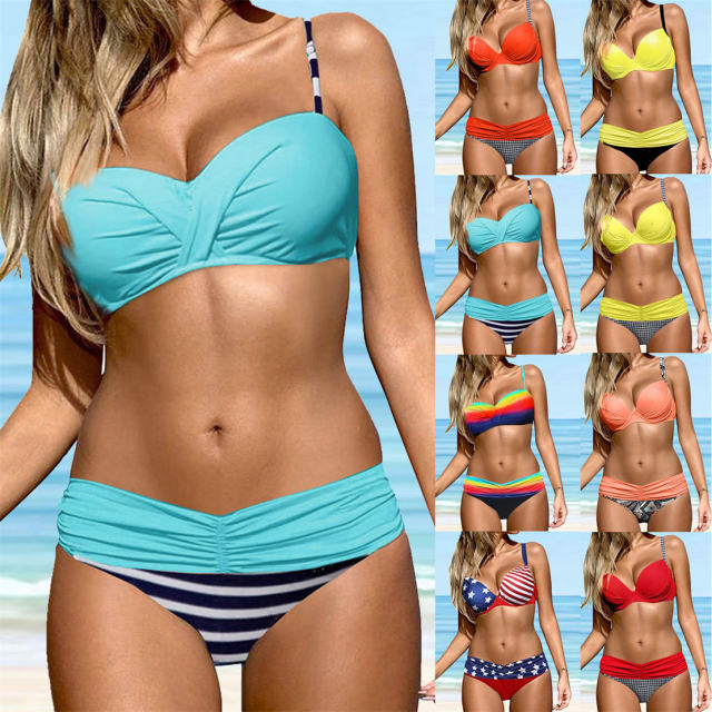 Solid Color Bikinis Set Womens Low Waist Swimwear Female Swimming Costume PQB03