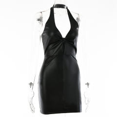 Faux Leather Dress For Woman Sexy PU Dresses Fetish Wear PQ9097