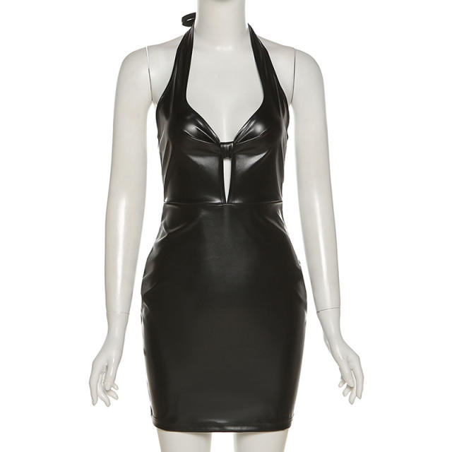 Faux Leather Sexy Dress For Woman Club Dresses Fetish Wear PQ2063