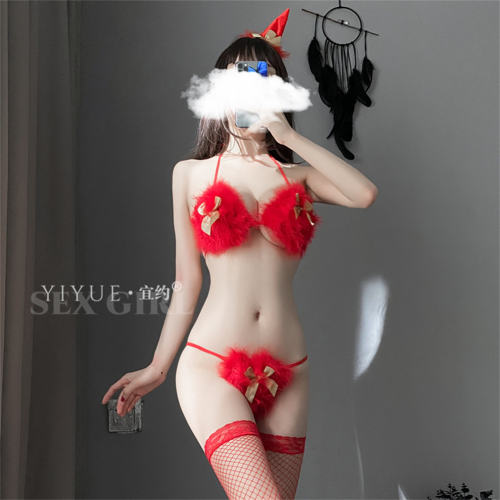 Christmas Bra Sets Women Valentine Sexy Fur Bunny Lingerie PQ30354