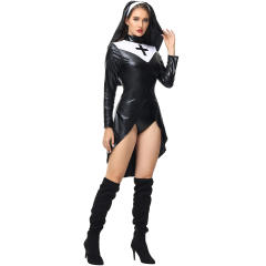 Faux Leather Virgin Mary Nun Fancy Dress Sexy Sister Costume PQ3401