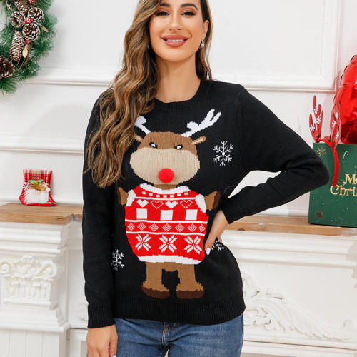 Christmas Elk Knitwear Women Long Sleeve Moose Sweaters Xmas Tops PQZH04C