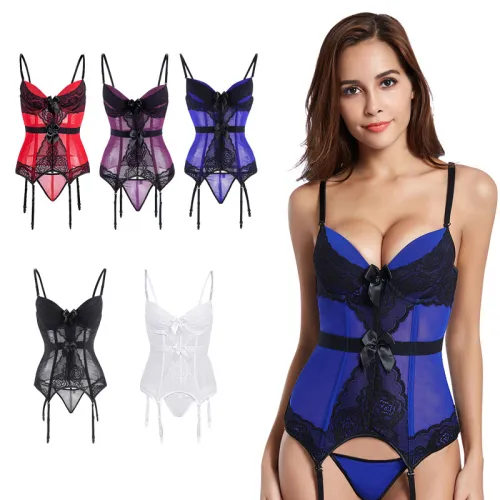 Sexy Mesh Bustier Women voluptuous Underwire Teddies Lingerie PQ8044