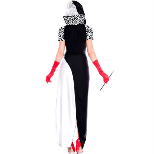 Cruella De Vil Costume For Woman Dalmatians Halloween Cosplay Fancy Dress PQ9059