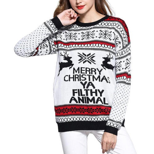 Ugly Christmas Moose Sweaters Women Winter Knitwear Xmas Elk Tops PQZH04E