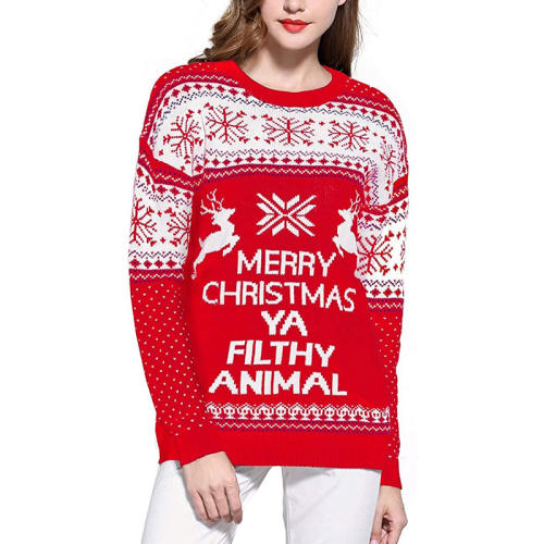 Ugly Christmas Moose Sweaters Women Winter Knitwear Xmas Elk Tops PQZH04E