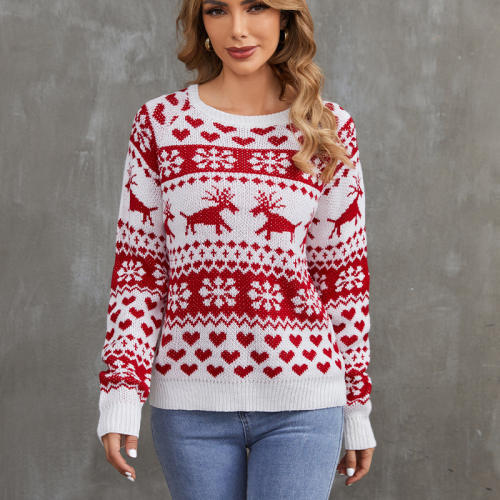 Ugly Christmas Elk Sweaters Women Moose Knitwear Xmas Winter Tops PQZH04D