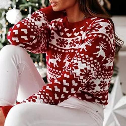 Ugly Christmas Elk Sweaters Women Moose Knitwear Xmas Winter Tops PQZH04D
