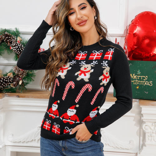 Christmas Tree Knitwear Women Santa Claus Sweaters Xmas Snowman Tops PQZH04M