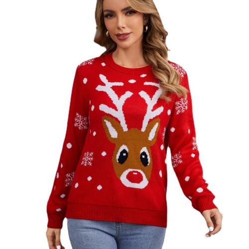 Christmas Elk Knitwear Women Moose Sweaters Xmas Tops Long Sleeve PQZH04F