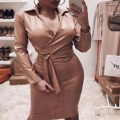 Sexy PU Mini Dress For Woman Faux Leather Dresses Fetish Wear PQ11703