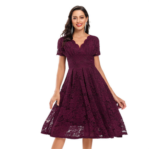 Sexy Lace Dress For Women Half Sleeve Elegant Midi Dresses PQ1784