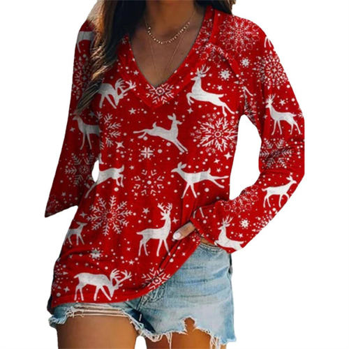 Christmas Tree Knitwear Women Santa Claus T-shirt Xmas Snowman Tops PQ1704