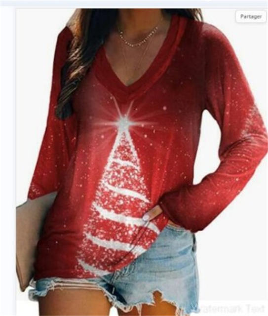 Christmas Tree Knitwear Women Santa Claus T-shirt Xmas Snowman Tops PQ1704